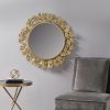 Gold Gingko Leaf Round Wall Mirror 30.5"