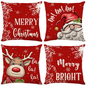 Christmas Elk Santa Claus Linen Cushion Cover (Option: 4pcs set-45x45cm)