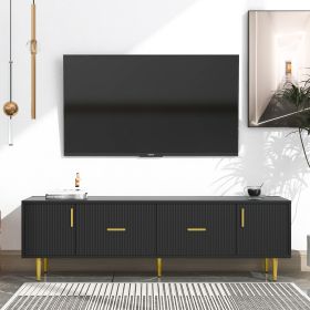 Modern TV Stand with 5 Champagne Legs - Durable, Stylish and Spacious, TVs Up to 75'' (Color: Black)