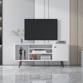 TV Stand Use in Living Room Furniture with 1 storage and 2 shelves Cabinet, high quality particle board (Color: White)