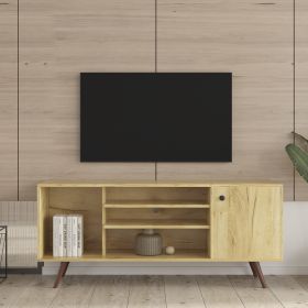 TV Stand Use in Living Room Furniture with 1 storage and 2 shelves Cabinet, high quality particle board (Color: Oak 2)